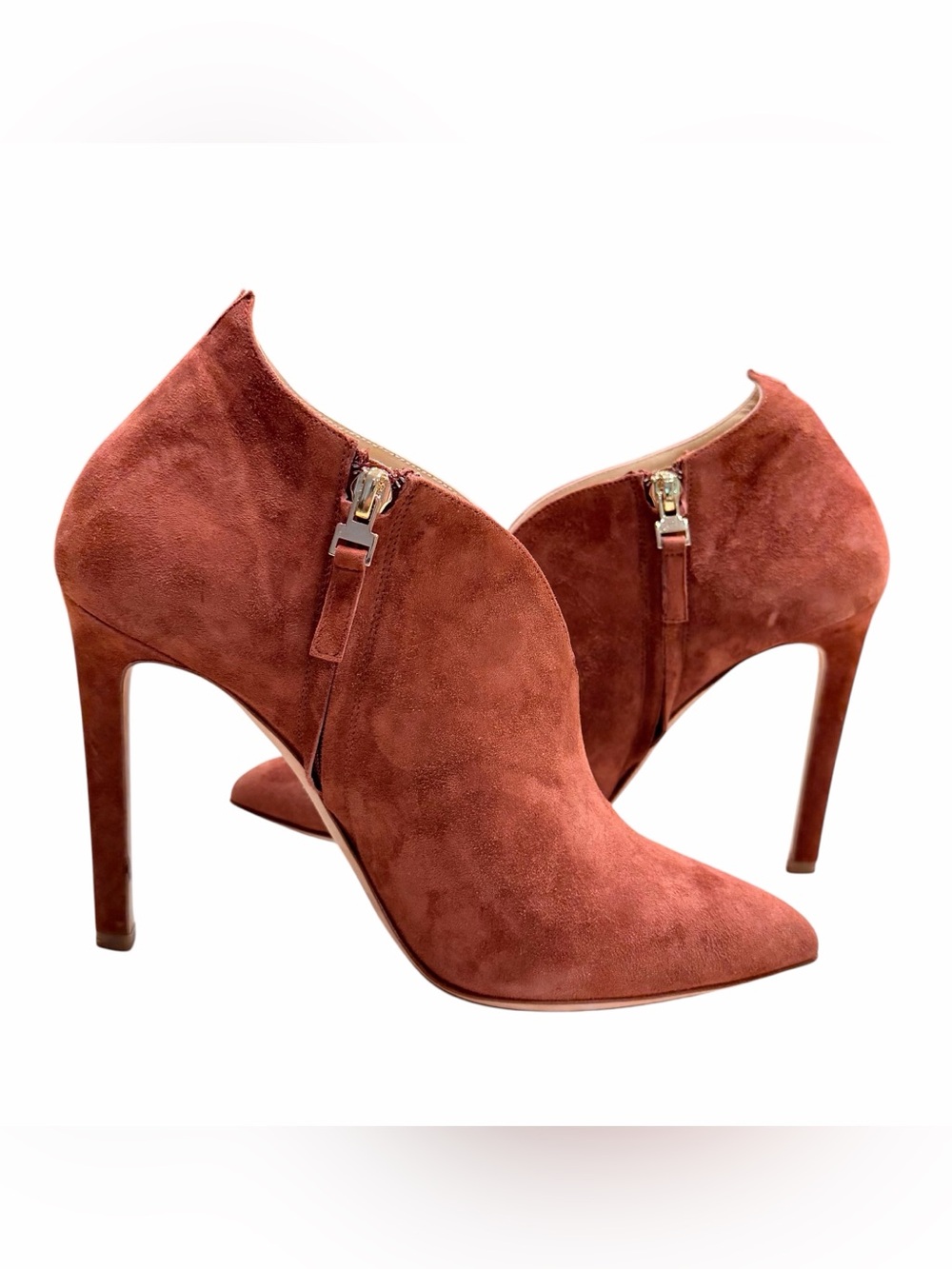 Chloé Gosselin Rust Terracotta Suede Pointed Toe Stiletto Ankle Booties 38.5